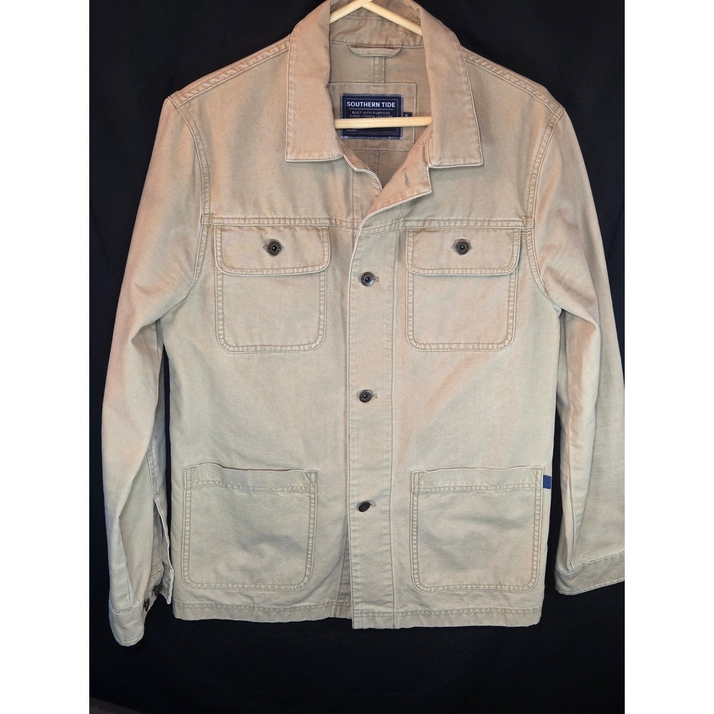 Southern Tide Men's Utility Jacket Beige Canvas Classic Coastal Style Size S NEW